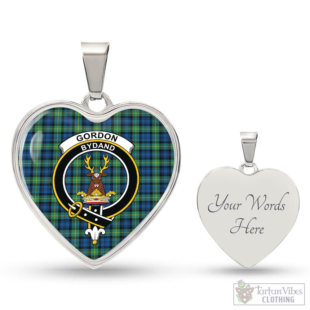 Tartan Vibes Clothing Gordon Ancient Tartan Heart Necklace with Family Crest