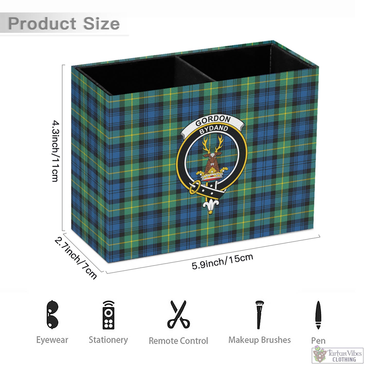 Tartan Vibes Clothing Gordon Ancient Tartan Pen Holder with Family Crest