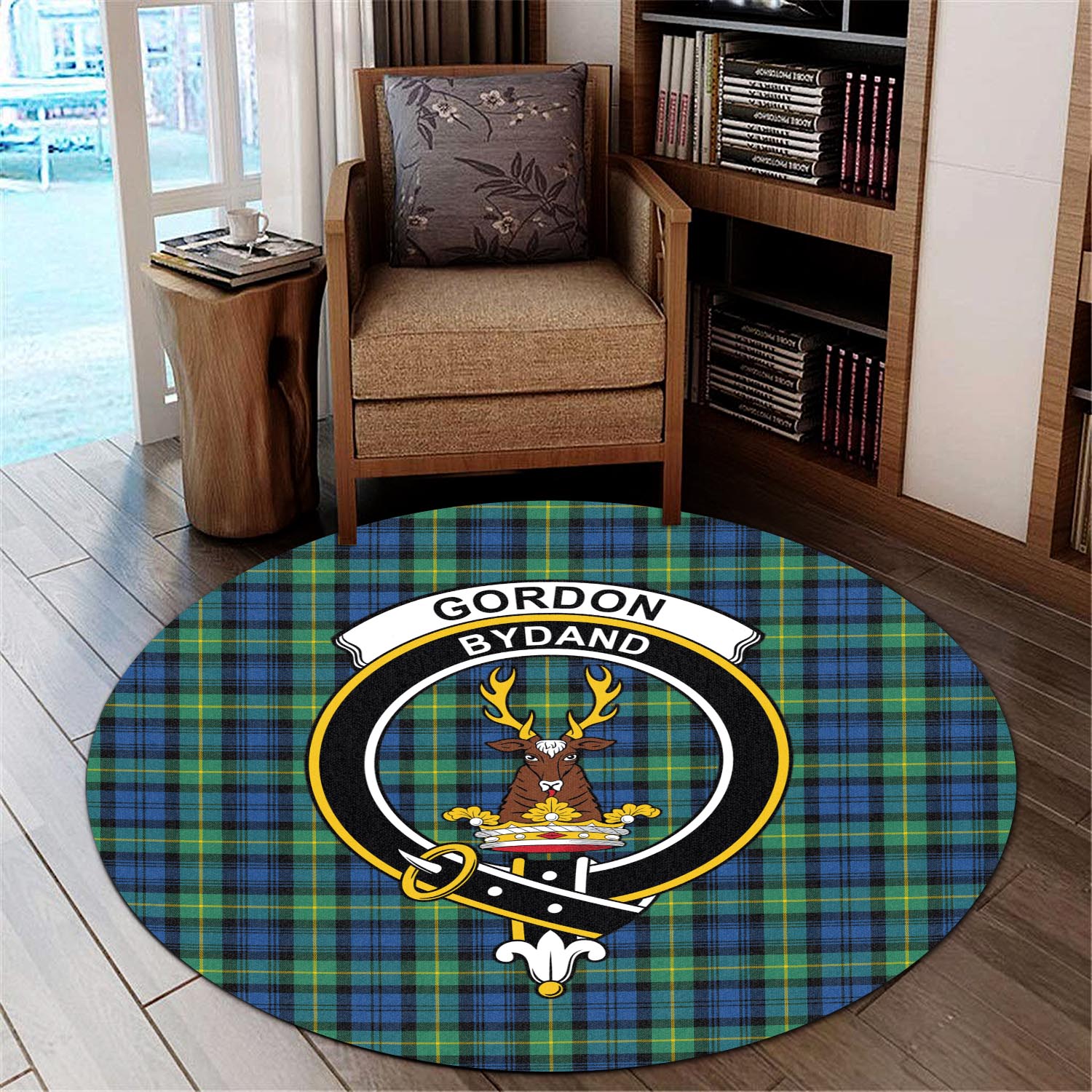 gordon-ancient-tartan-round-rug-with-family-crest