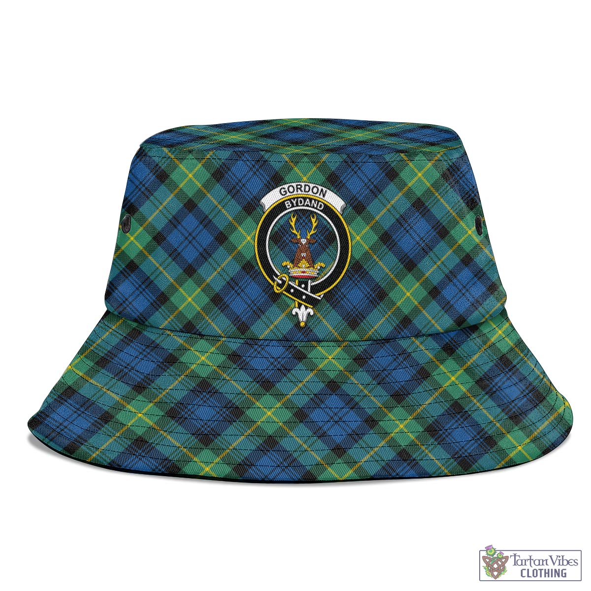 Tartan Vibes Clothing Gordon Ancient Tartan Bucket Hat with Family Crest