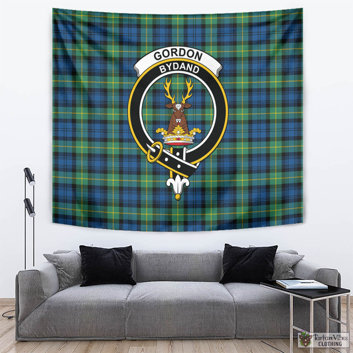 Tartan Vibes Clothing Gordon Ancient Tartan Tapestry Wall Hanging and Home Decor for Room with Family Crest