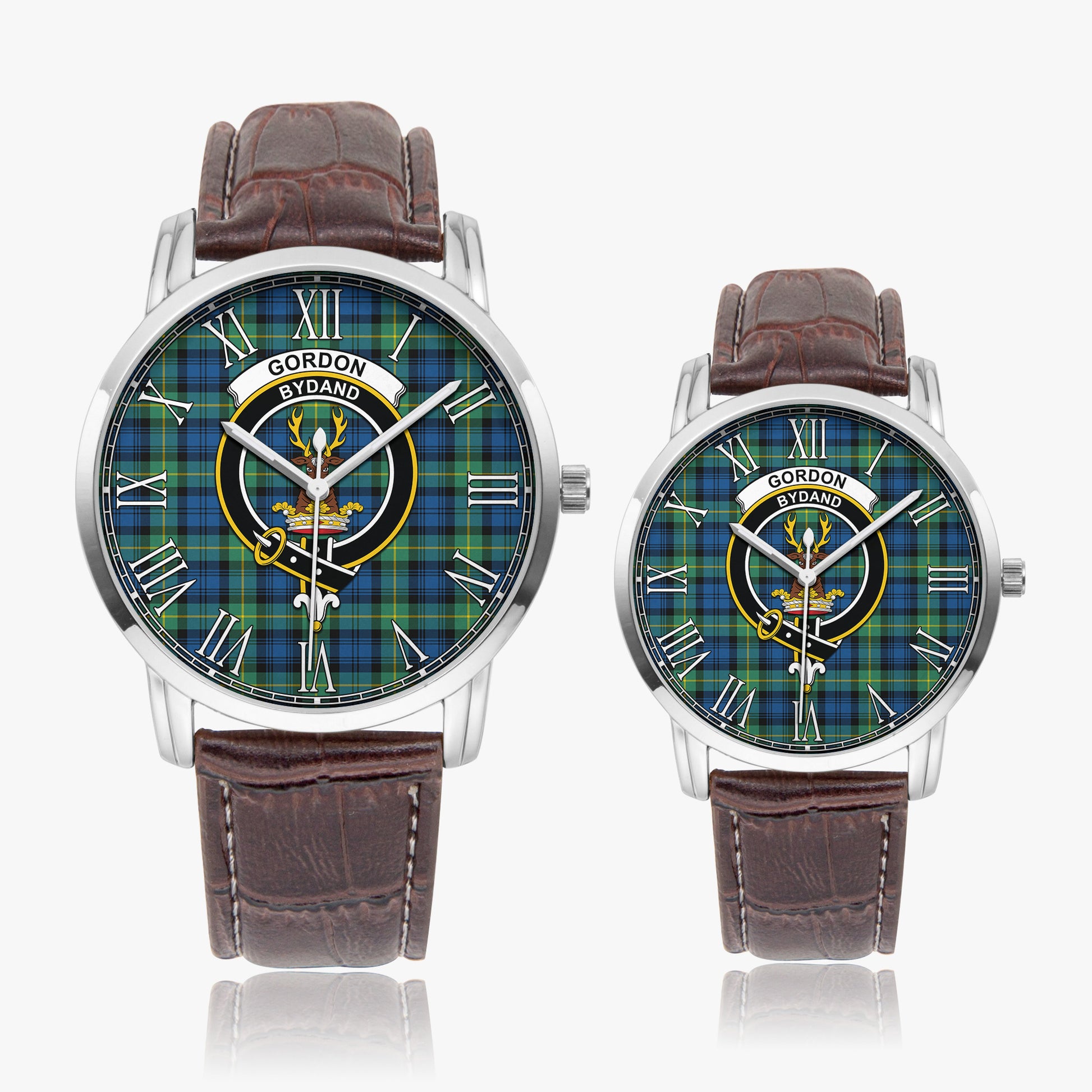 Gordon Ancient Tartan Family Crest Leather Strap Quartz Watch - Tartanvibesclothing