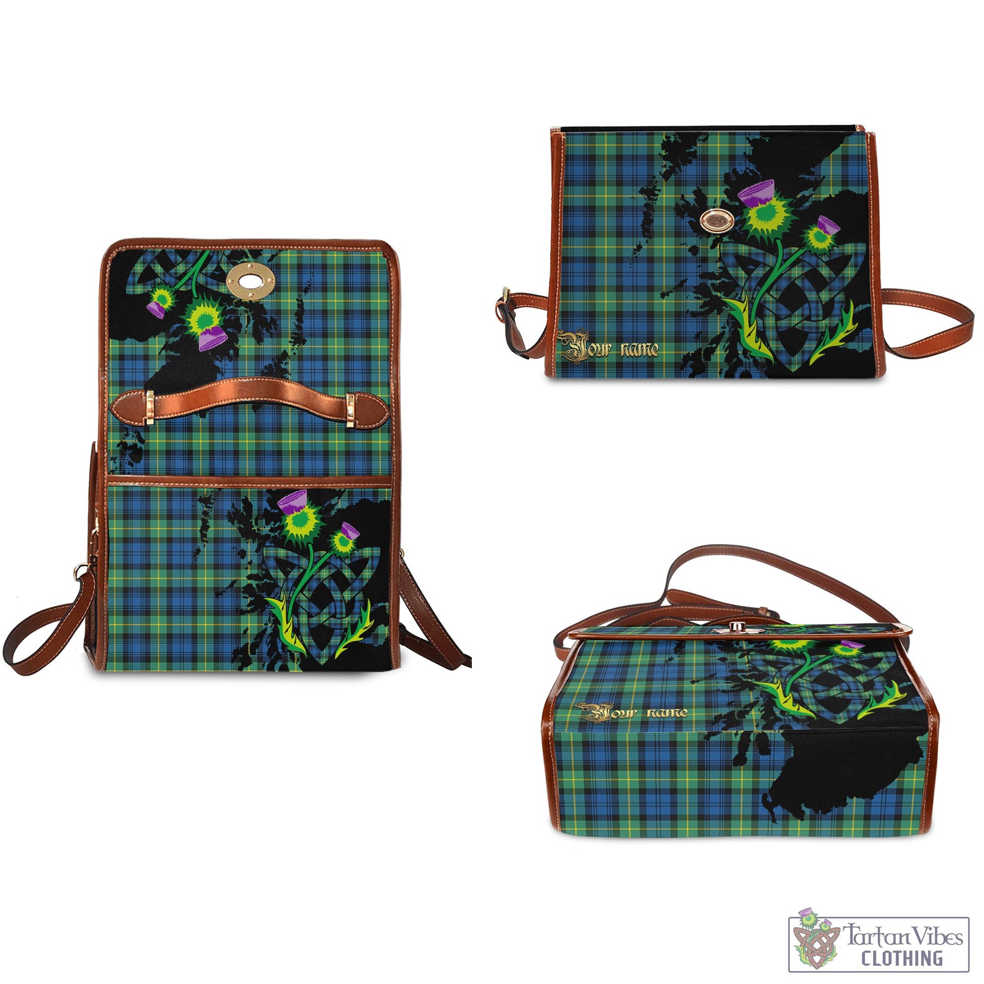 Tartan Vibes Clothing Gordon Ancient Tartan Waterproof Canvas Bag with Scotland Map and Thistle Celtic Accents