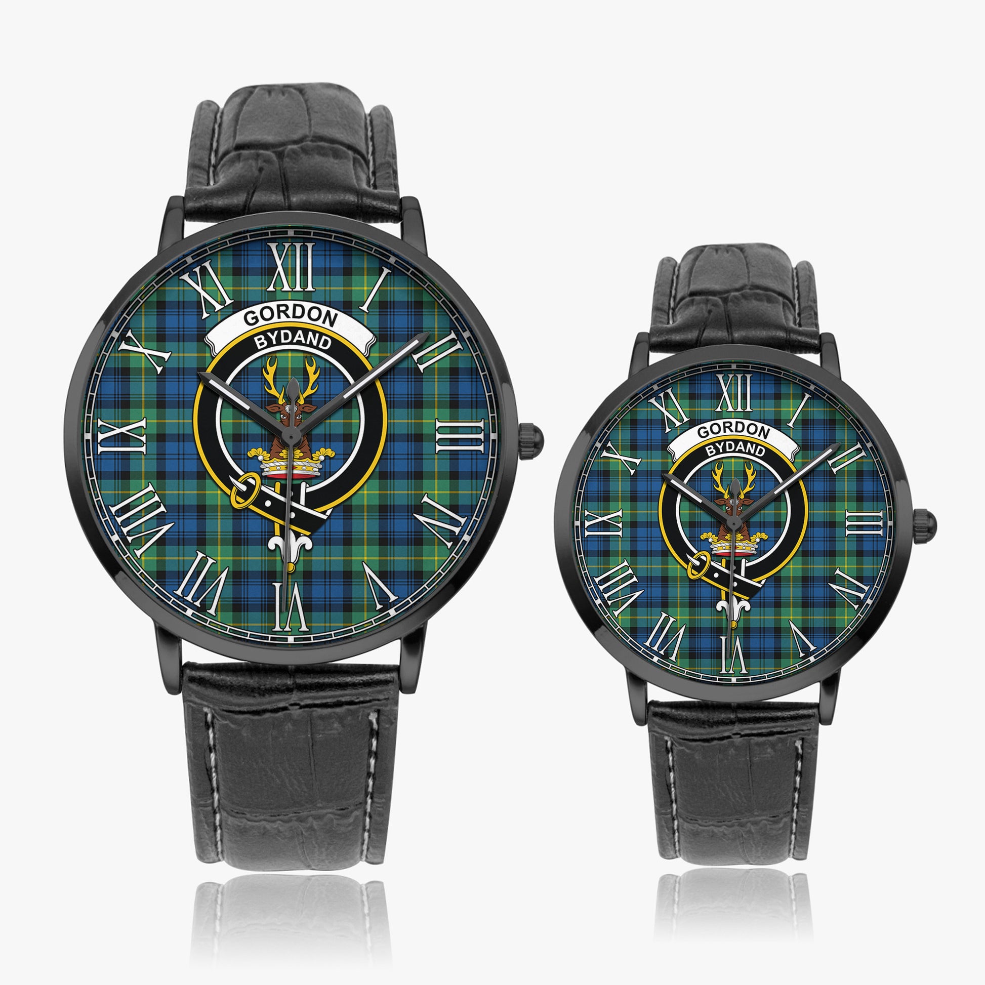 Gordon Ancient Tartan Family Crest Leather Strap Quartz Watch - Tartanvibesclothing