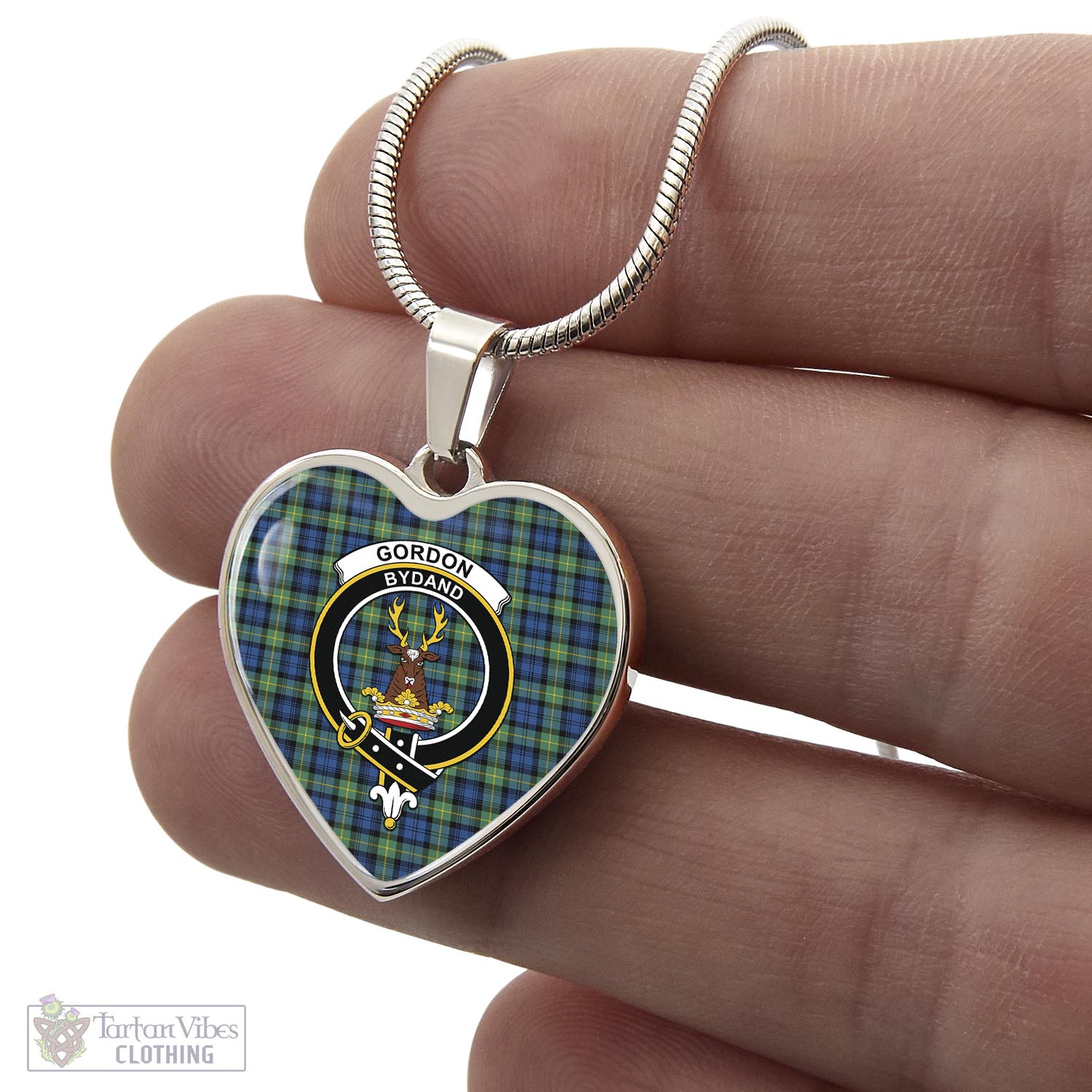 Tartan Vibes Clothing Gordon Ancient Tartan Heart Necklace with Family Crest