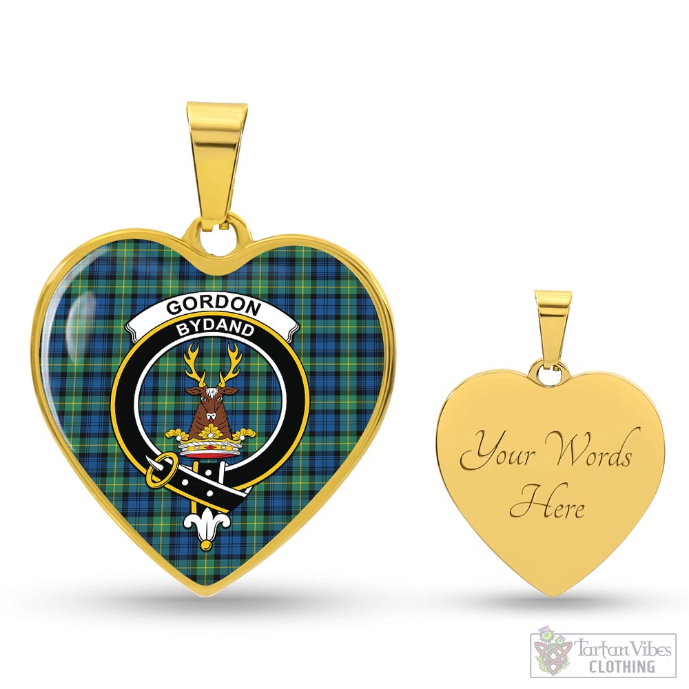 Tartan Vibes Clothing Gordon Ancient Tartan Heart Necklace with Family Crest