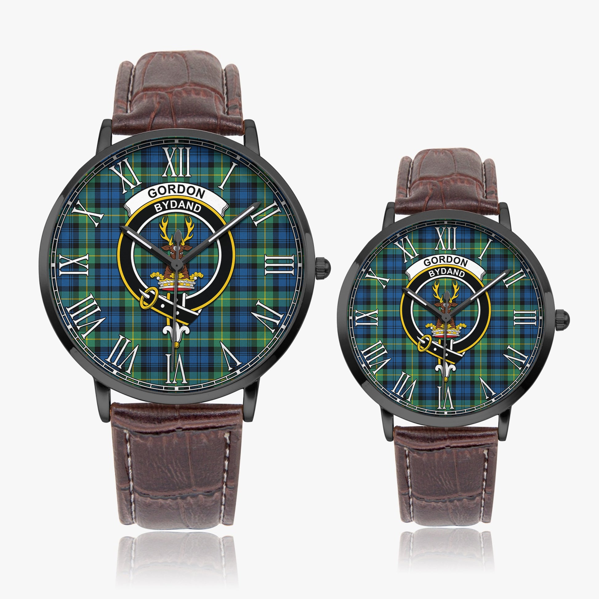 Gordon Ancient Tartan Family Crest Leather Strap Quartz Watch - Tartanvibesclothing