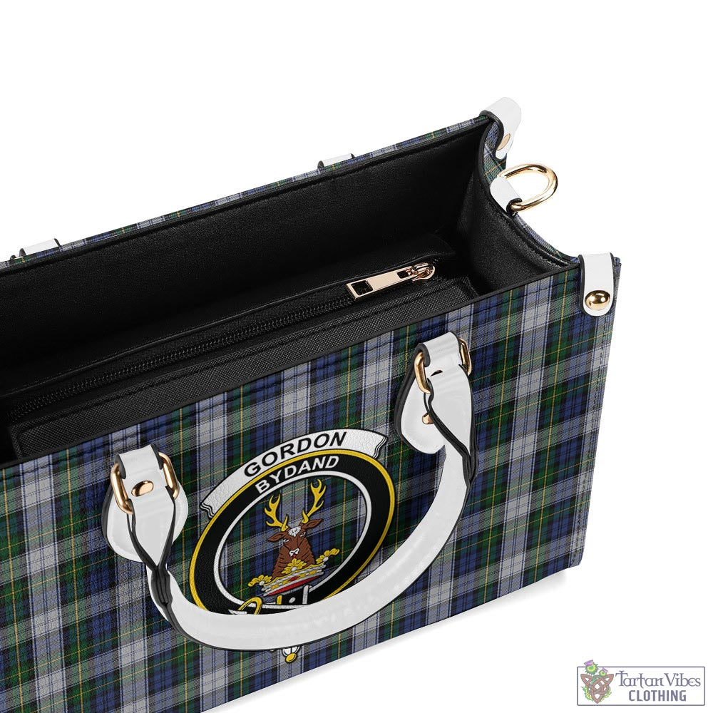 Tartan Vibes Clothing Gordon Dress Tartan Luxury Leather Handbags with Family Crest