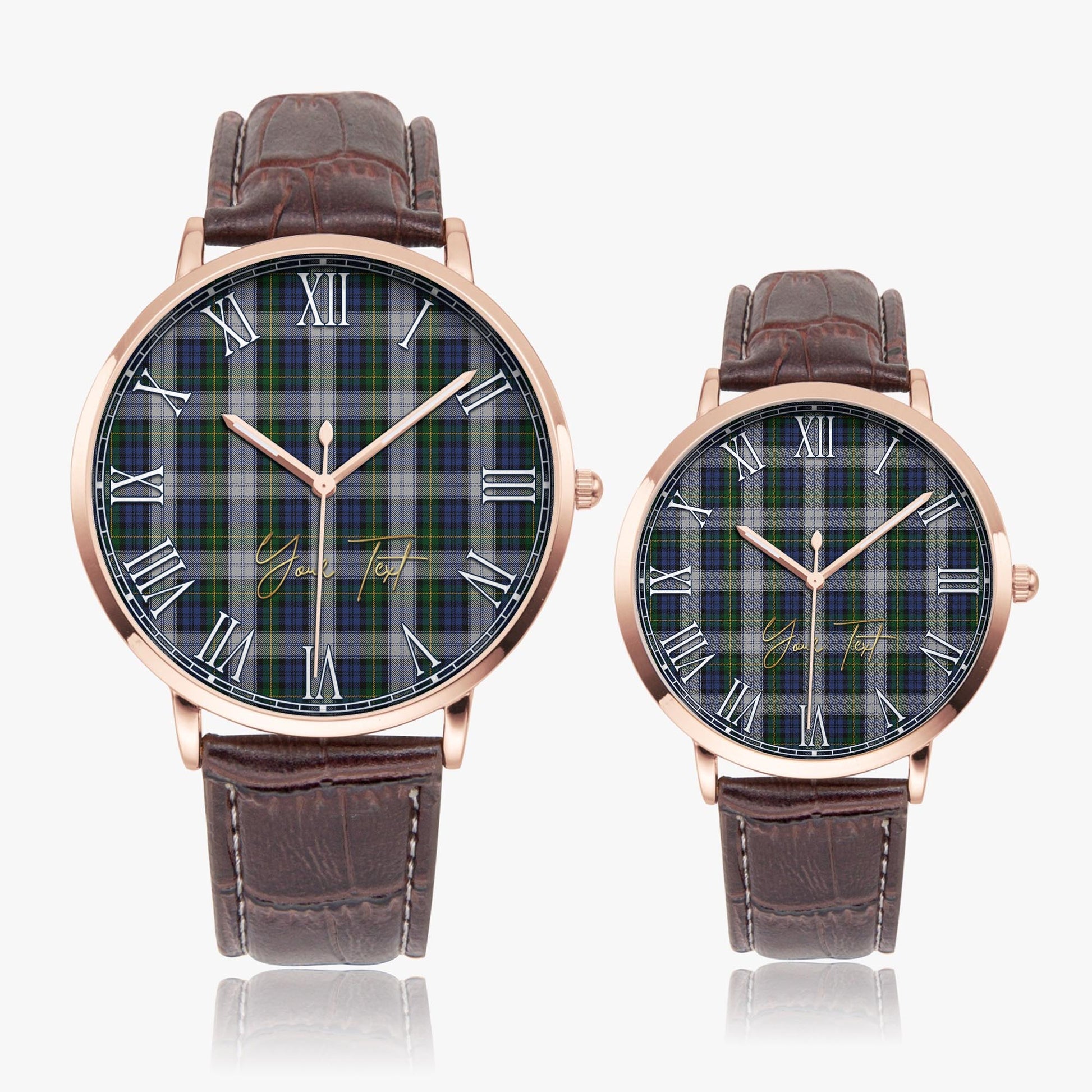 Gordon Dress Tartan Personalized Your Text Leather Trap Quartz Watch Ultra Thin Rose Gold Case With Brown Leather Strap - Tartanvibesclothing