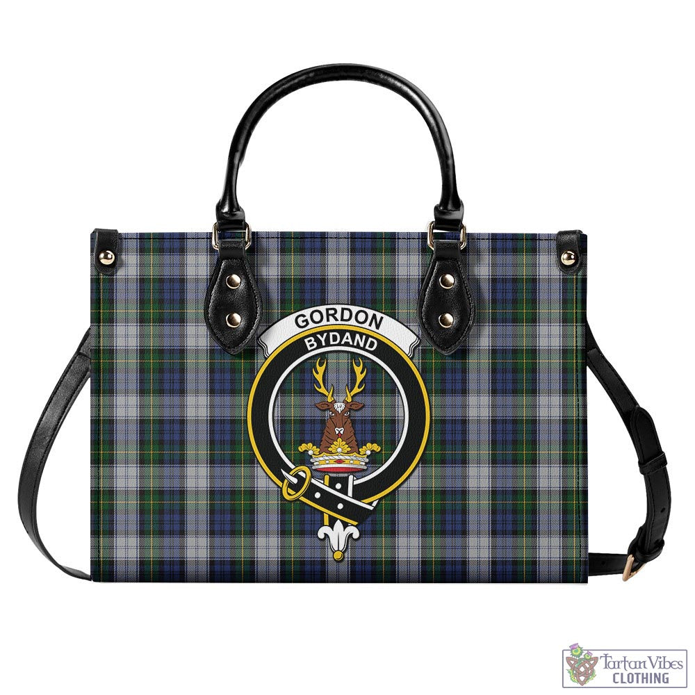 Tartan Vibes Clothing Gordon Dress Tartan Luxury Leather Handbags with Family Crest