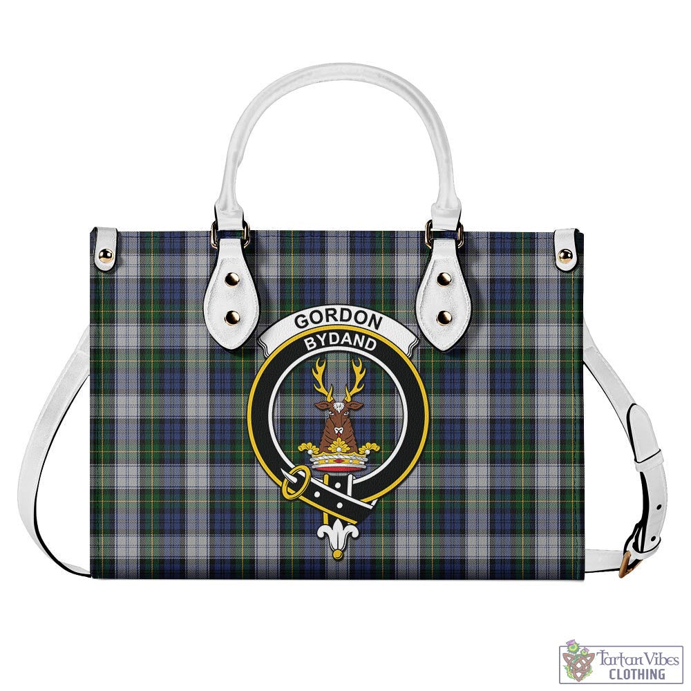 Tartan Vibes Clothing Gordon Dress Tartan Luxury Leather Handbags with Family Crest