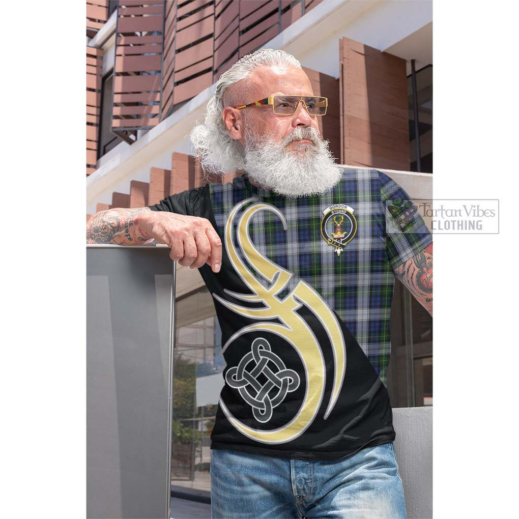 Tartan Vibes Clothing Gordon Dress Tartan Cotton T-shirt with Family Crest and Celtic Symbol Style