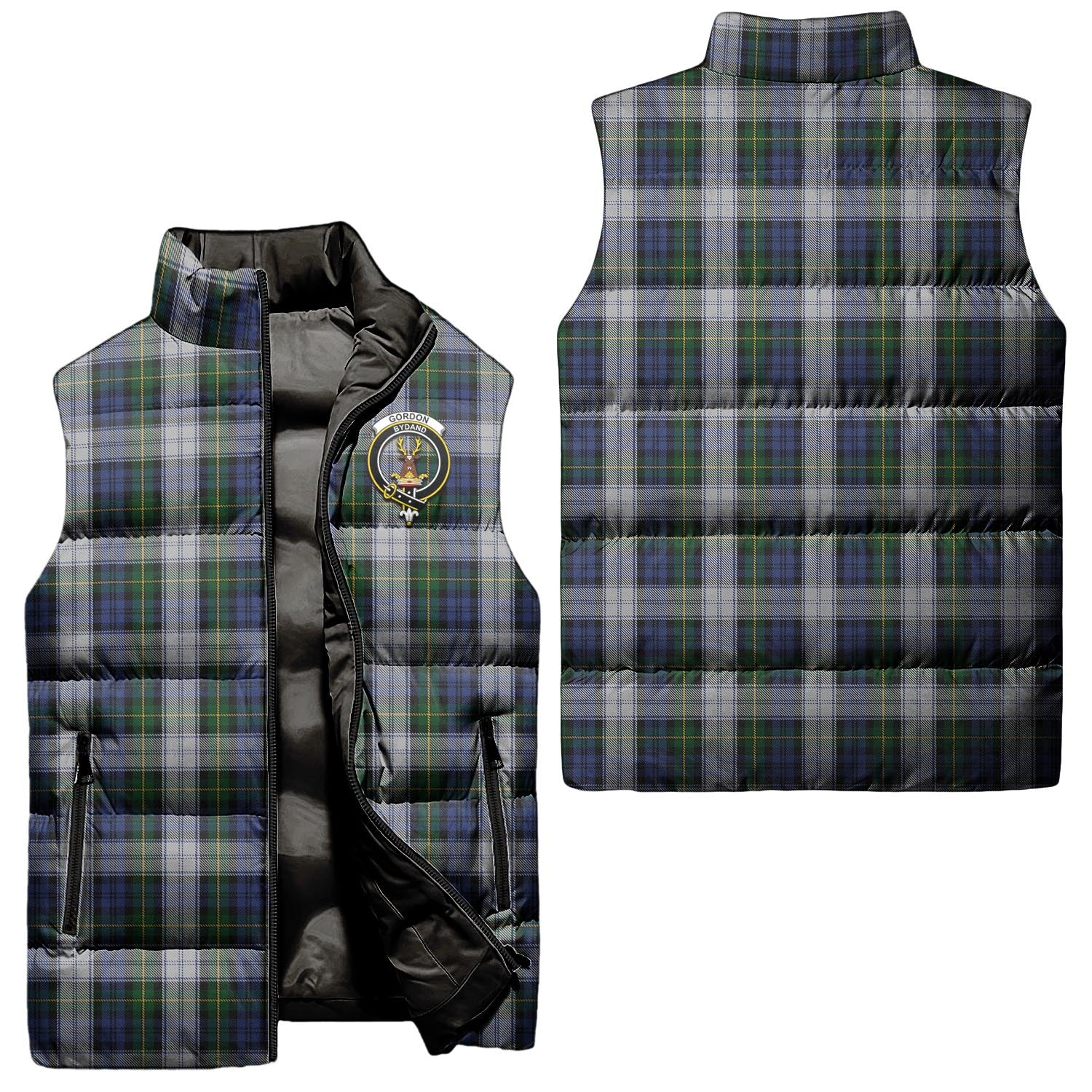 Gordon Dress Tartan Sleeveless Puffer Jacket with Family Crest Unisex - Tartanvibesclothing