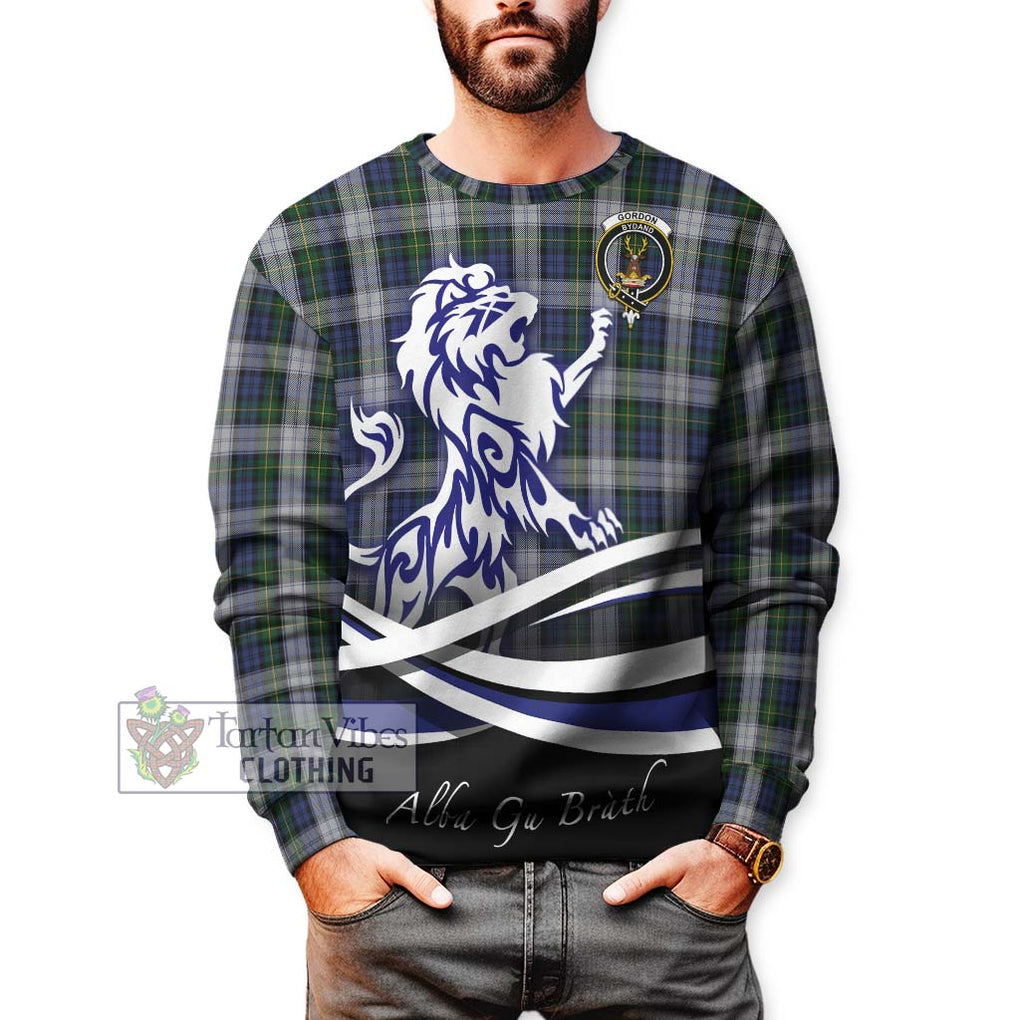 Gordon Dress Tartan Sweatshirt with Alba Gu Brath Regal Lion Emblem Unisex - Tartanvibesclothing Shop