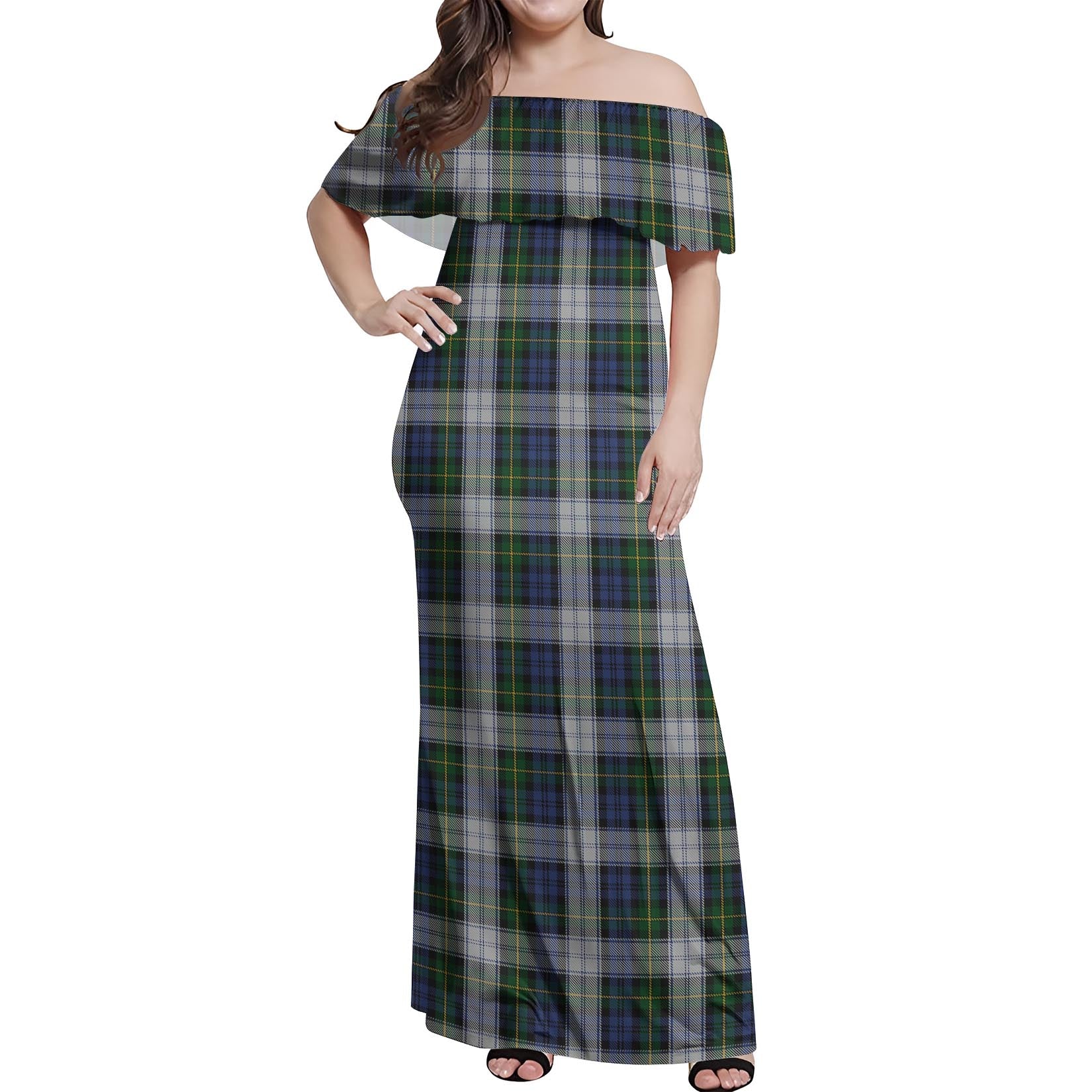 Gordon Dress Tartan Off Shoulder Long Dress Women's Dress - Tartanvibesclothing