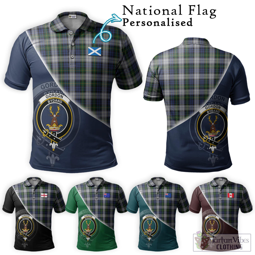 Gordon Dress Tartan Polo Shirt with Personalised National Flag and Family Crest Half Style Maroon - Tartanvibesclothing Shop