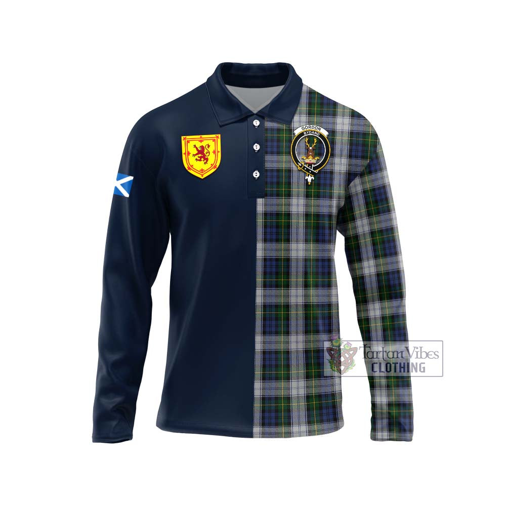 Tartan Vibes Clothing Gordon Dress Tartan Long Sleeve Polo Shirt with Scottish Lion Royal Arm Half Style