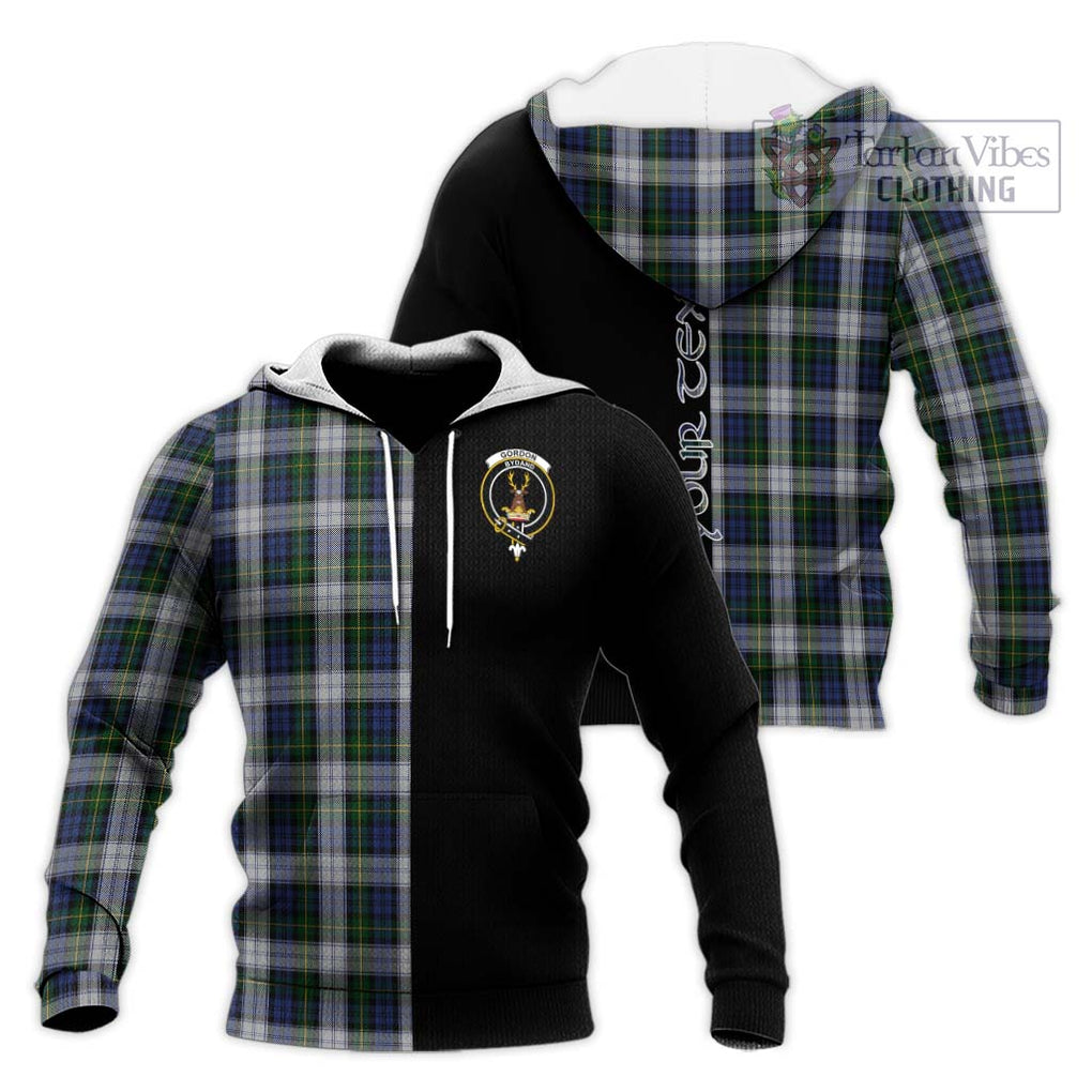 Gordon Dress Tartan Knitted Hoodie with Family Crest and Half Of Me Style Unisex Knitted Pullover Hoodie - Tartanvibesclothing Shop