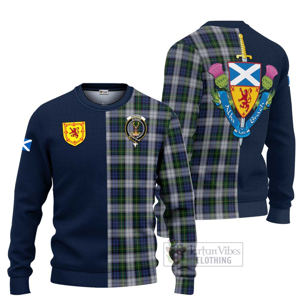 Tartan Vibes Clothing Gordon Dress Tartan Knitted Sweater with Scottish Lion Royal Arm Half Style