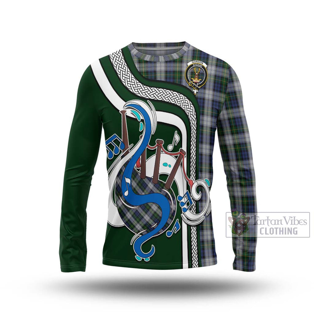 Tartan Vibes Clothing Gordon Dress Tartan Long Sleeve T-Shirt with Epic Bagpipe Style