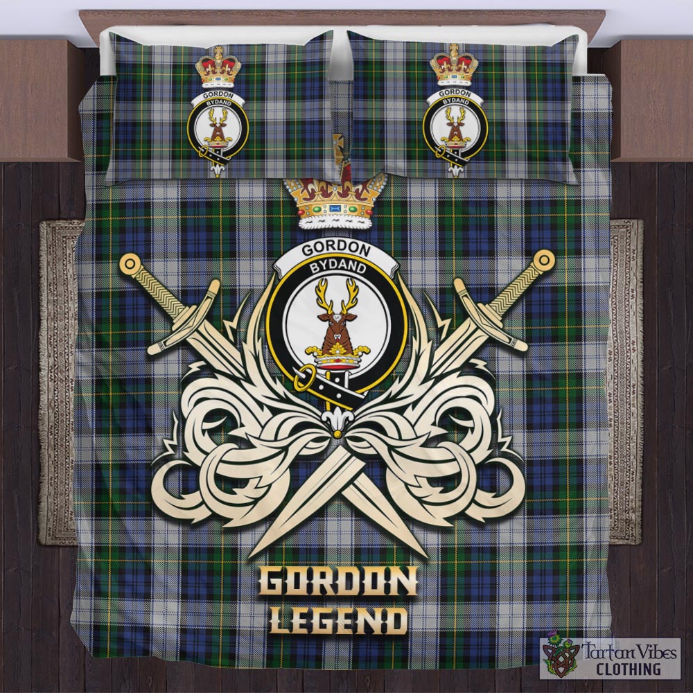 Tartan Vibes Clothing Gordon Dress Tartan Bedding Set with Clan Crest and the Golden Sword of Courageous Legacy