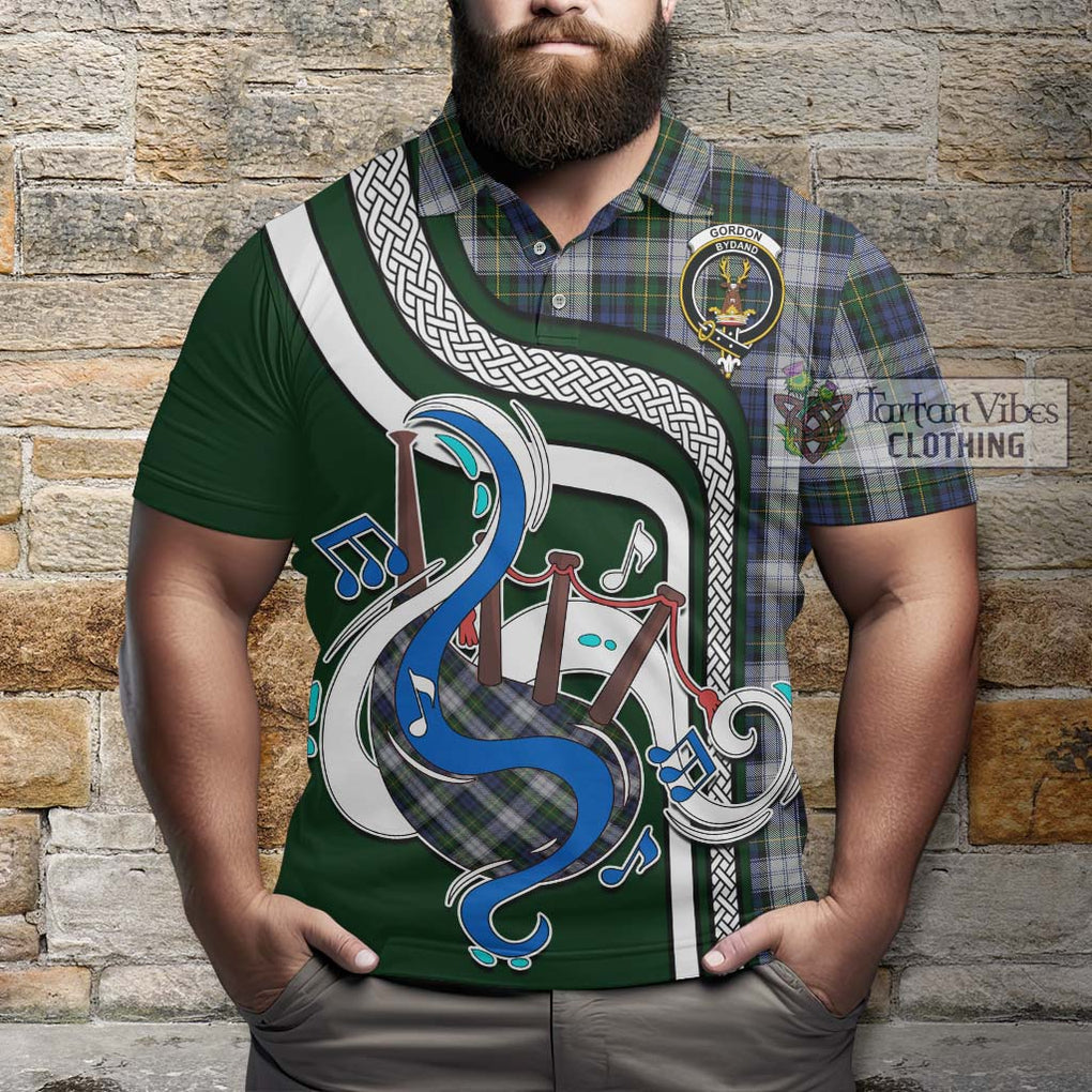 Tartan Vibes Clothing Gordon Dress Tartan Polo Shirt with Epic Bagpipe Style