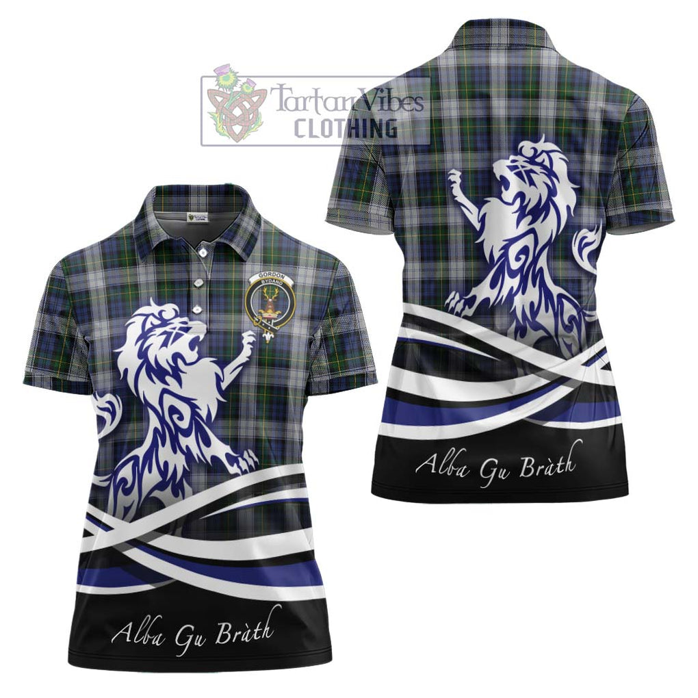 Gordon Dress Tartan Women's Polo Shirt with Alba Gu Brath Regal Lion Emblem Women - Tartanvibesclothing Shop