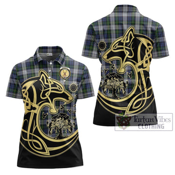 Gordon Dress Tartan Women's Polo Shirt with Family Crest Celtic Wolf Style