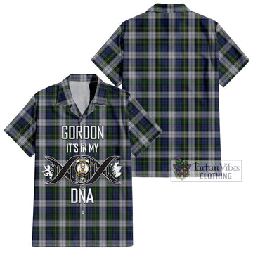 Gordon Dress Tartan Short Sleeve Button Shirt with Family Crest DNA In Me Style