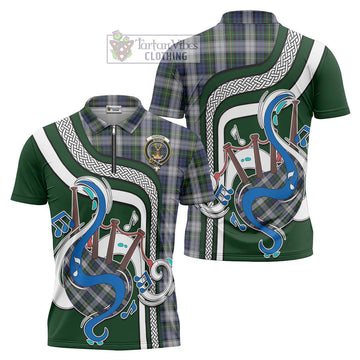 Gordon Dress Tartan Zipper Polo Shirt with Epic Bagpipe Style