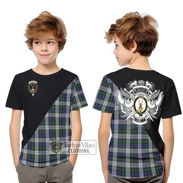 Gordon Dress Tartan Kid T-Shirt with Family Crest and Military Logo Style