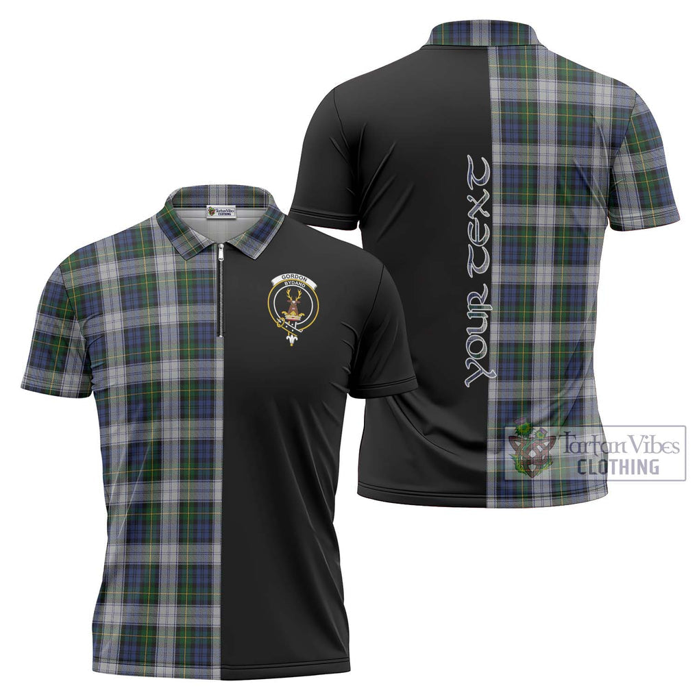 Gordon Dress Tartan Zipper Polo Shirt with Family Crest and Half Of Me Style Unisex - Tartanvibesclothing Shop