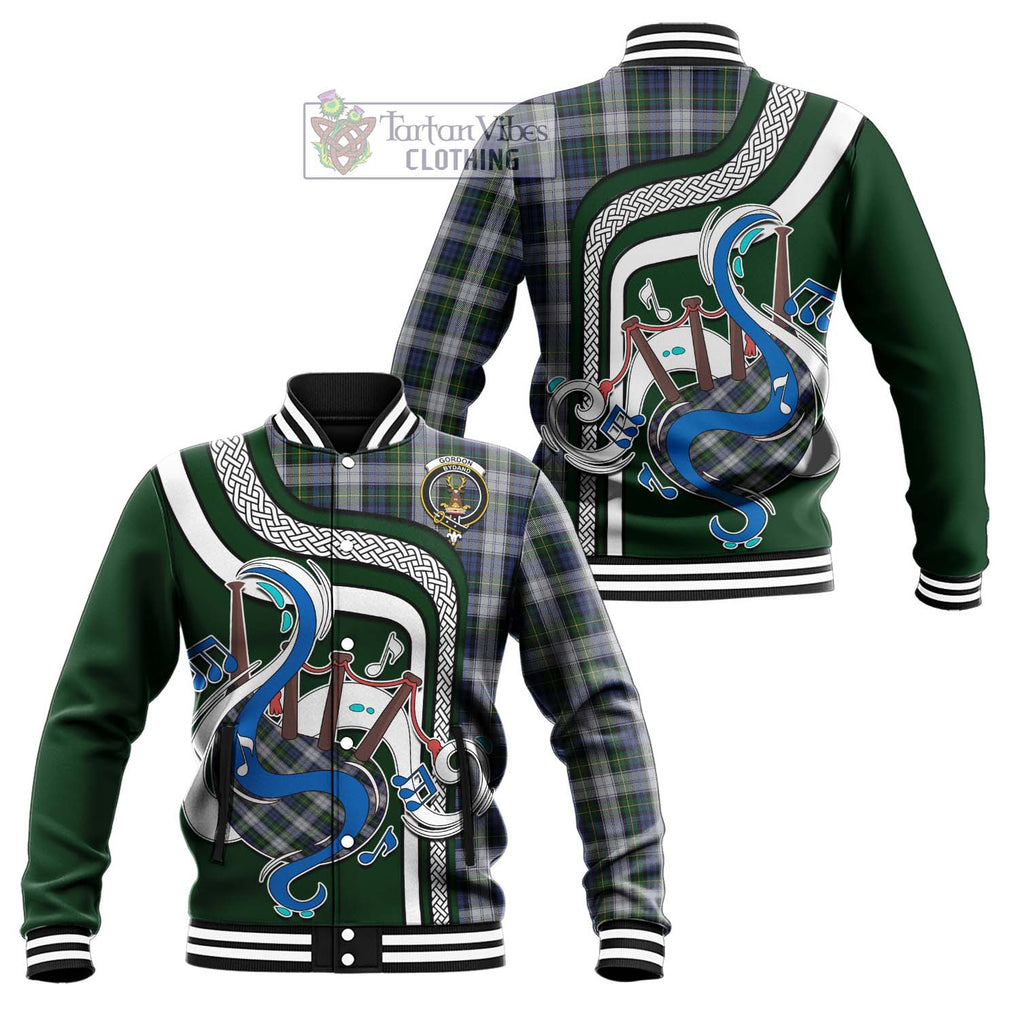 Tartan Vibes Clothing Gordon Dress Tartan Baseball Jacket with Epic Bagpipe Style