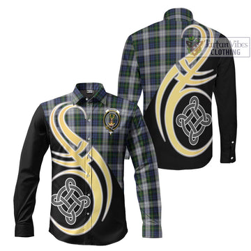 Gordon Dress Tartan Long Sleeve Button Shirt with Family Crest and Celtic Symbol Style