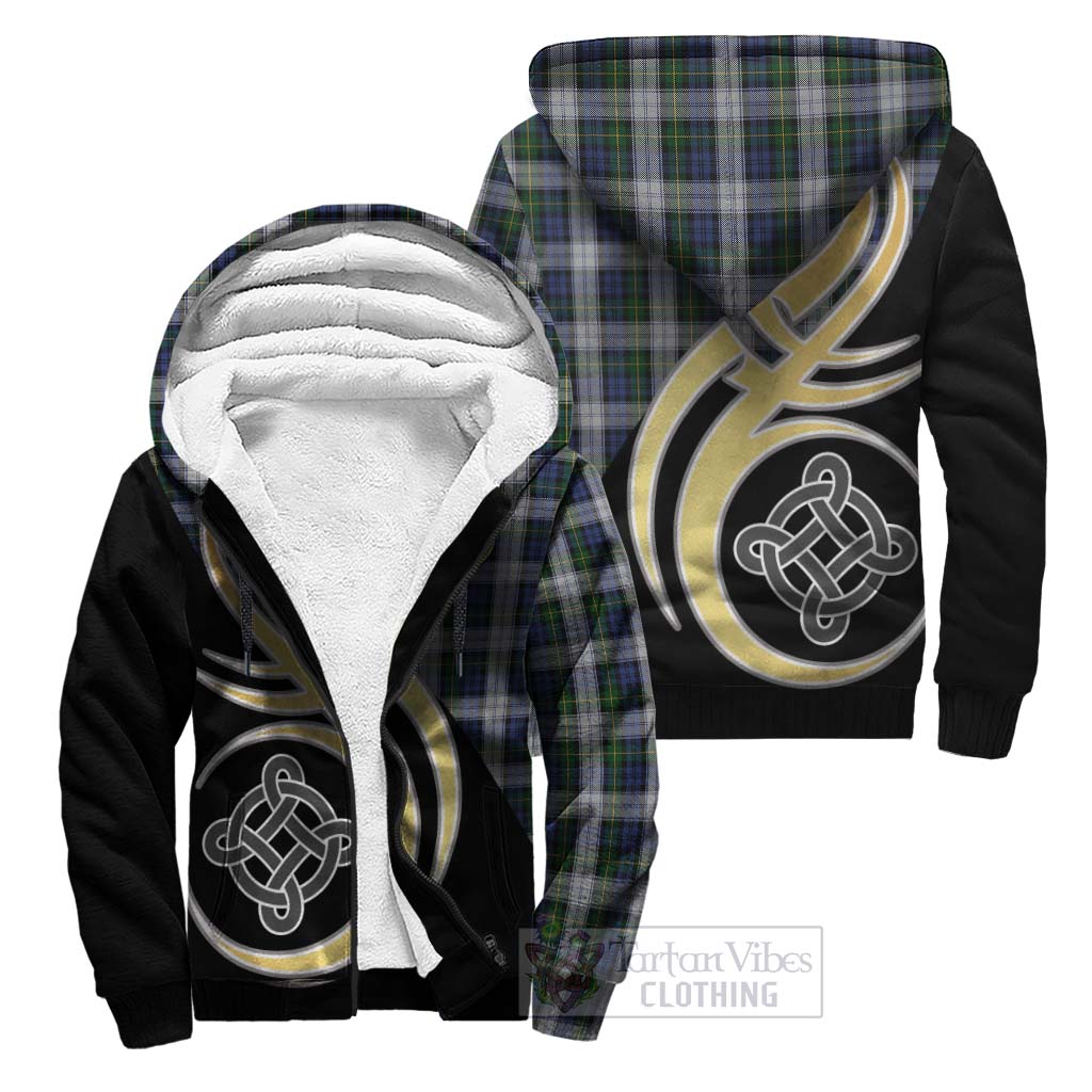 Gordon Dress Tartan Sherpa Hoodie with Family Crest and Celtic Symbol Style Unisex S - Tartan Vibes Clothing