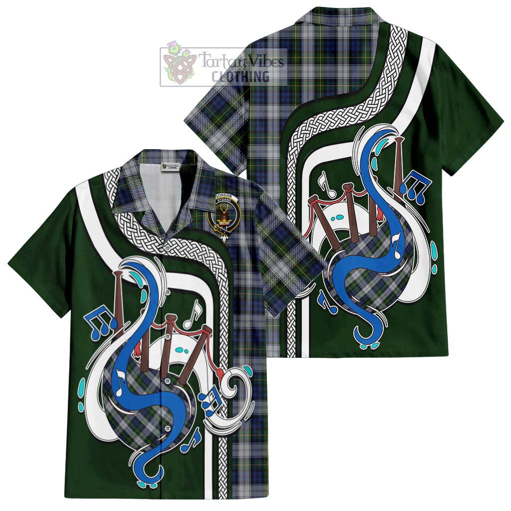 Gordon Dress Tartan Short Sleeve Button Shirt with Epic Bagpipe Style Kid - Tartanvibesclothing Shop