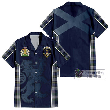 Gordon Dress Tartan Short Sleeve Button Shirt with Family Crest and Lion Rampant Vibes Sport Style