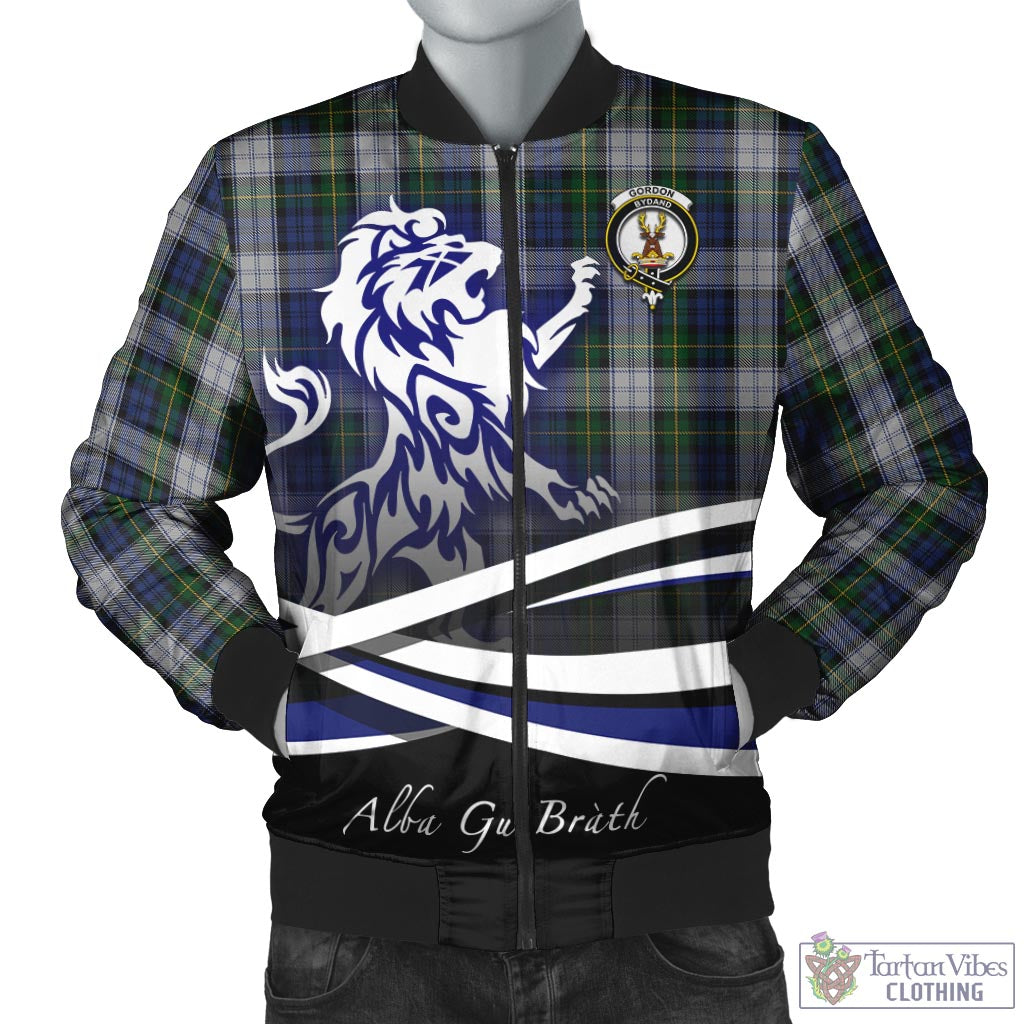 Tartan Vibes Clothing Gordon Dress Tartan Bomber Jacket with Alba Gu Brath Regal Lion Emblem