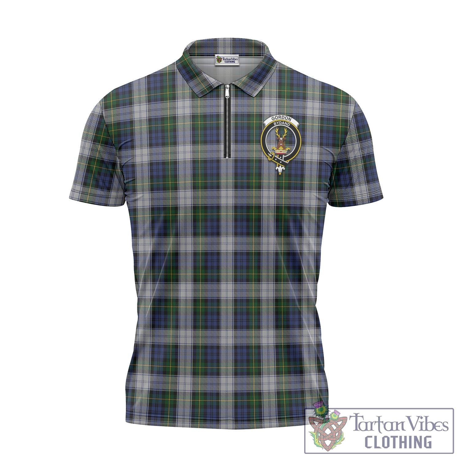 Tartan Vibes Clothing Gordon Dress Tartan Zipper Polo Shirt with Family Crest