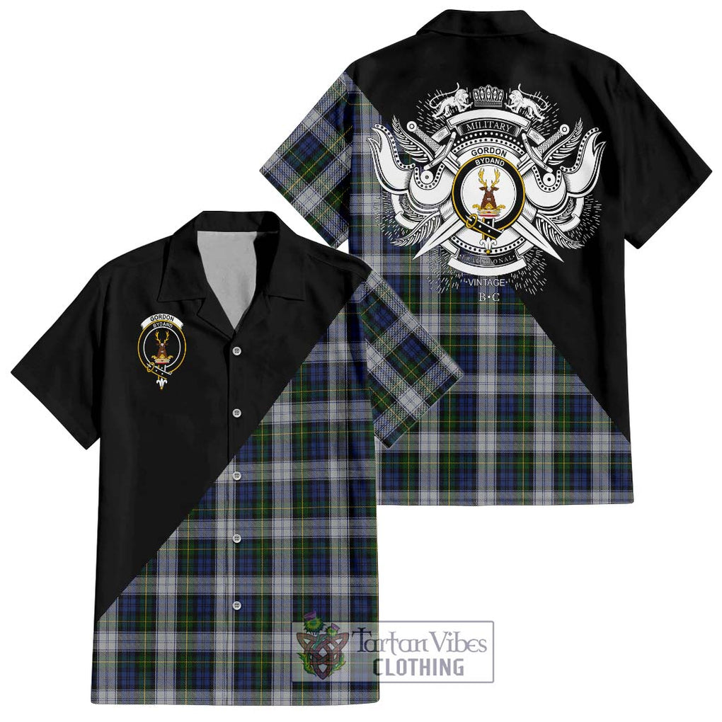 Gordon Dress Tartan Short Sleeve Button Shirt with Family Crest and Military Logo Style Kid - Tartanvibesclothing Shop