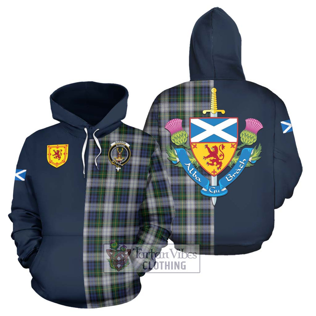 Tartan Vibes Clothing Gordon Dress Tartan Hoodie with Scottish Lion Royal Arm Half Style