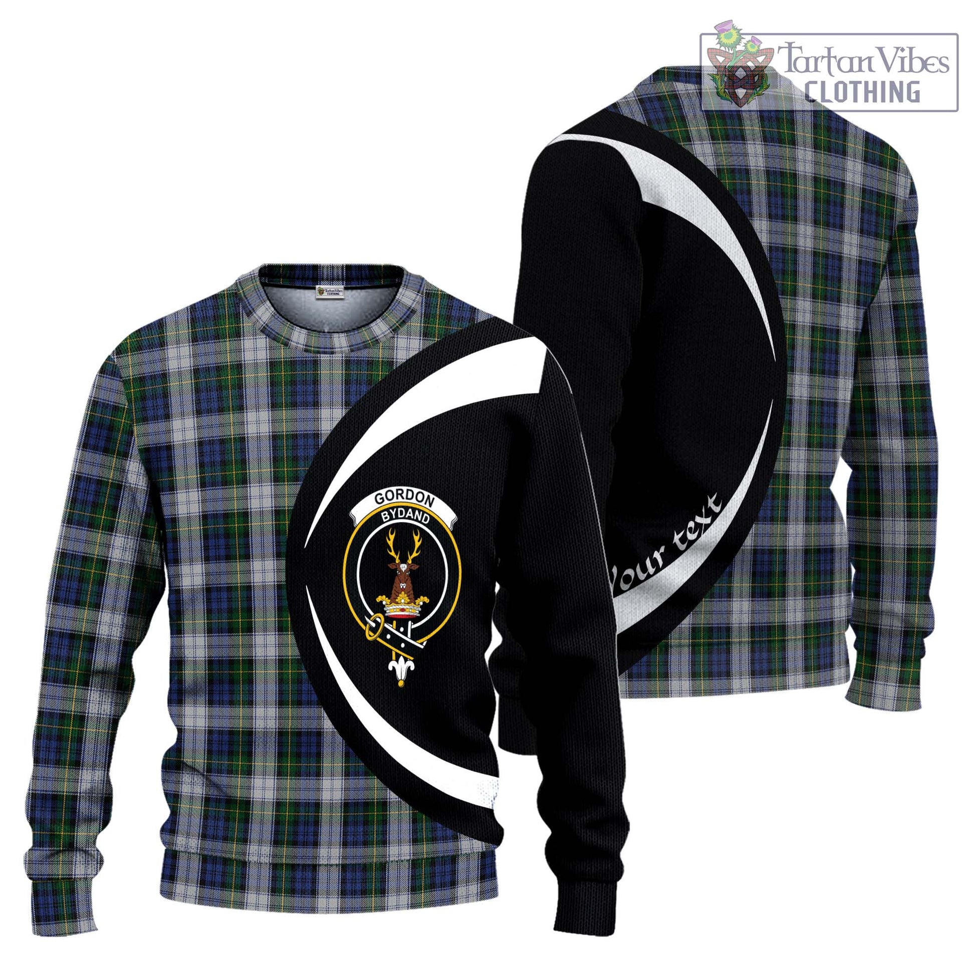 Gordon Dress Tartan Ugly Sweater with Family Crest Circle Style Unisex - Tartan Vibes Clothing