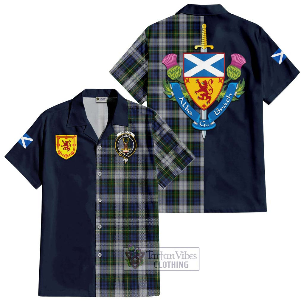 Tartan Vibes Clothing Gordon Dress Tartan Short Sleeve Button Shirt with Scottish Lion Royal Arm Half Style