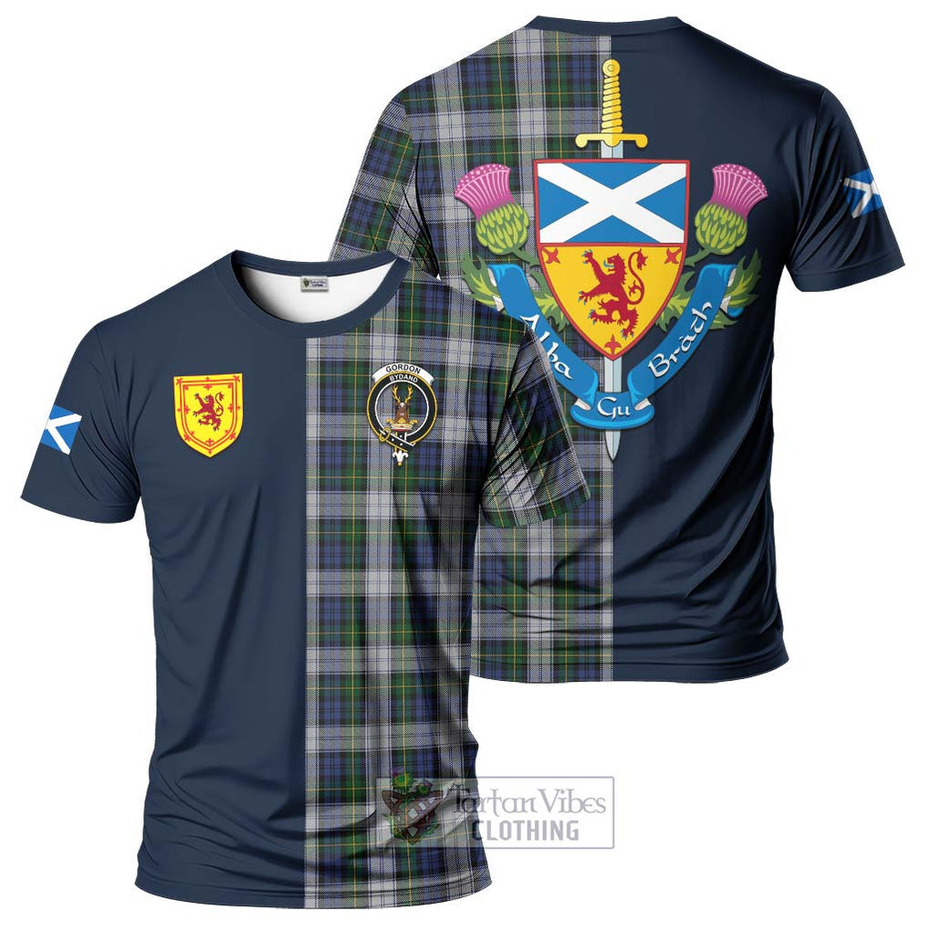 Tartan Vibes Clothing Gordon Dress Tartan T-Shirt Alba with Scottish Lion Royal Arm Half Style