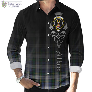 Gordon Dress Tartan Long Sleeve Button Up Featuring Alba Gu Brath Family Crest Celtic Inspired