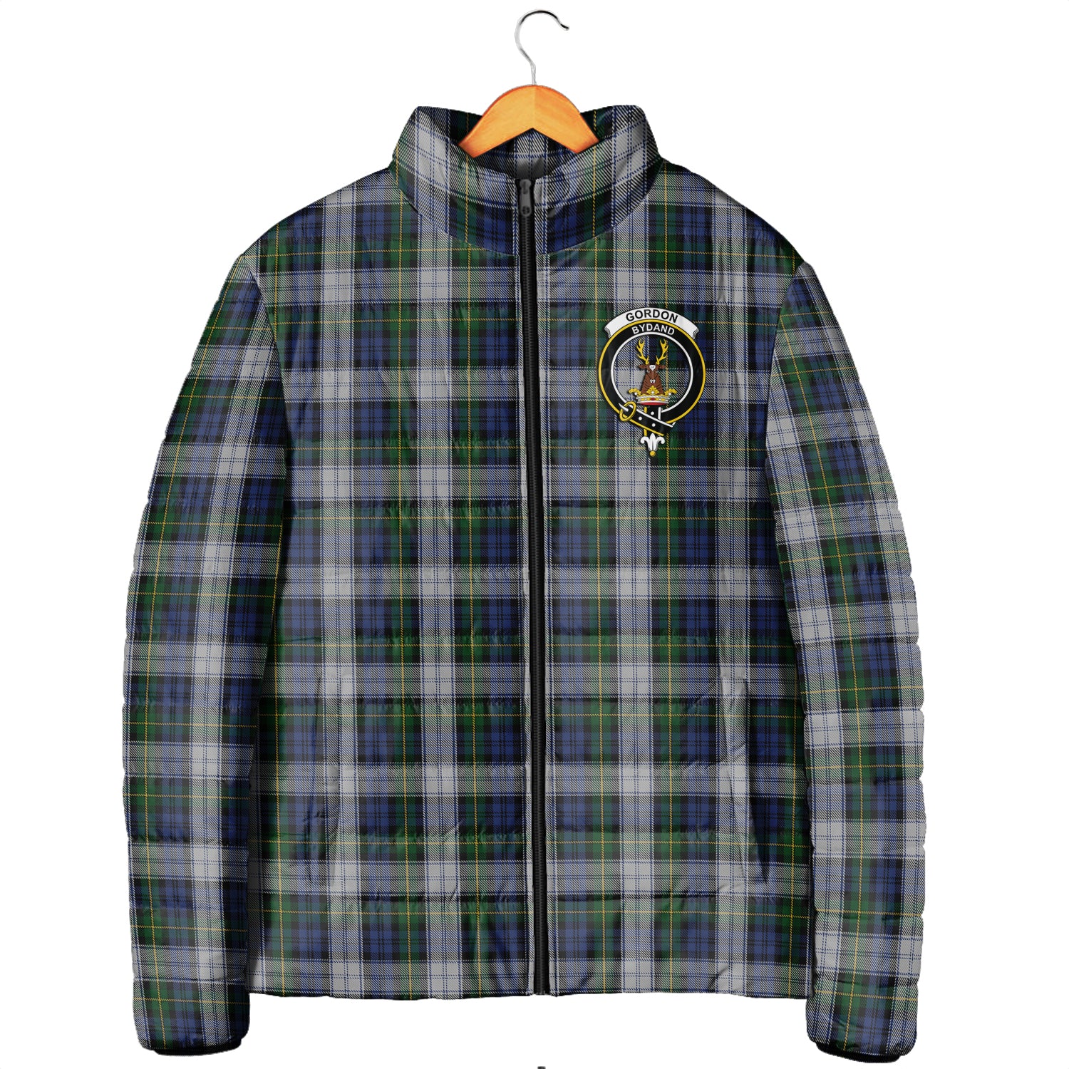 Gordon Dress Tartan Padded Jacket with Family Crest Men's Padded Jacket - Tartan Vibes Clothing