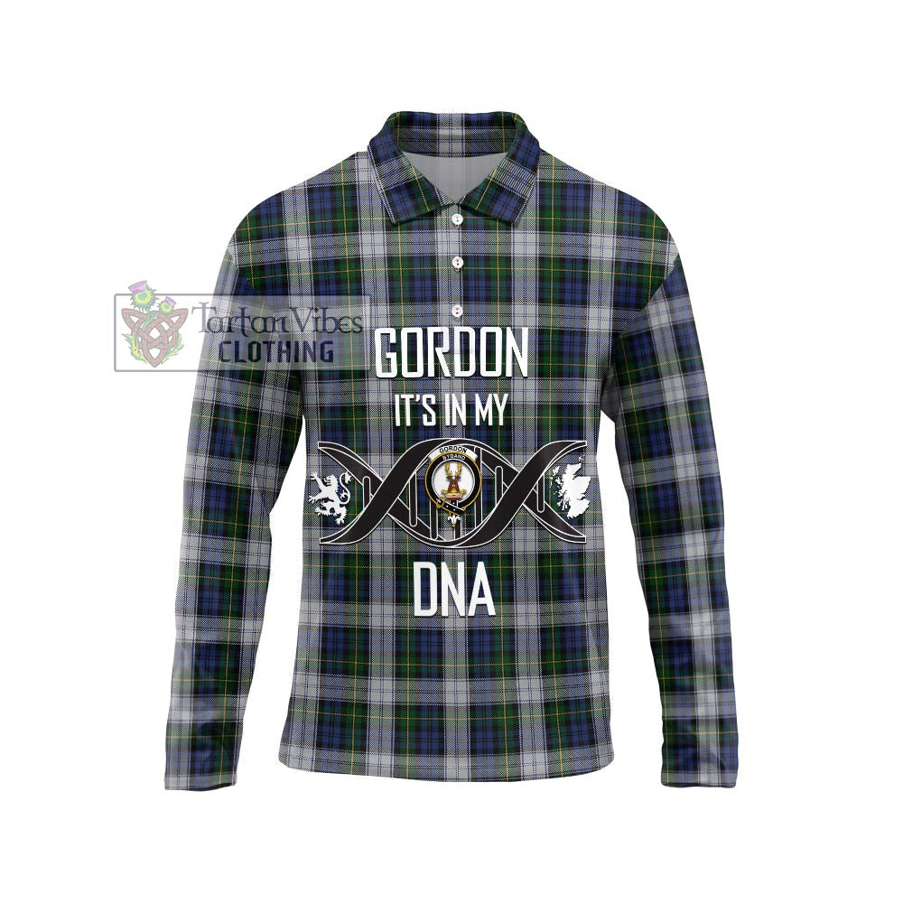 Gordon Dress Tartan Long Sleeve Polo Shirt with Family Crest DNA In Me Style Unisex - Tartanvibesclothing Shop