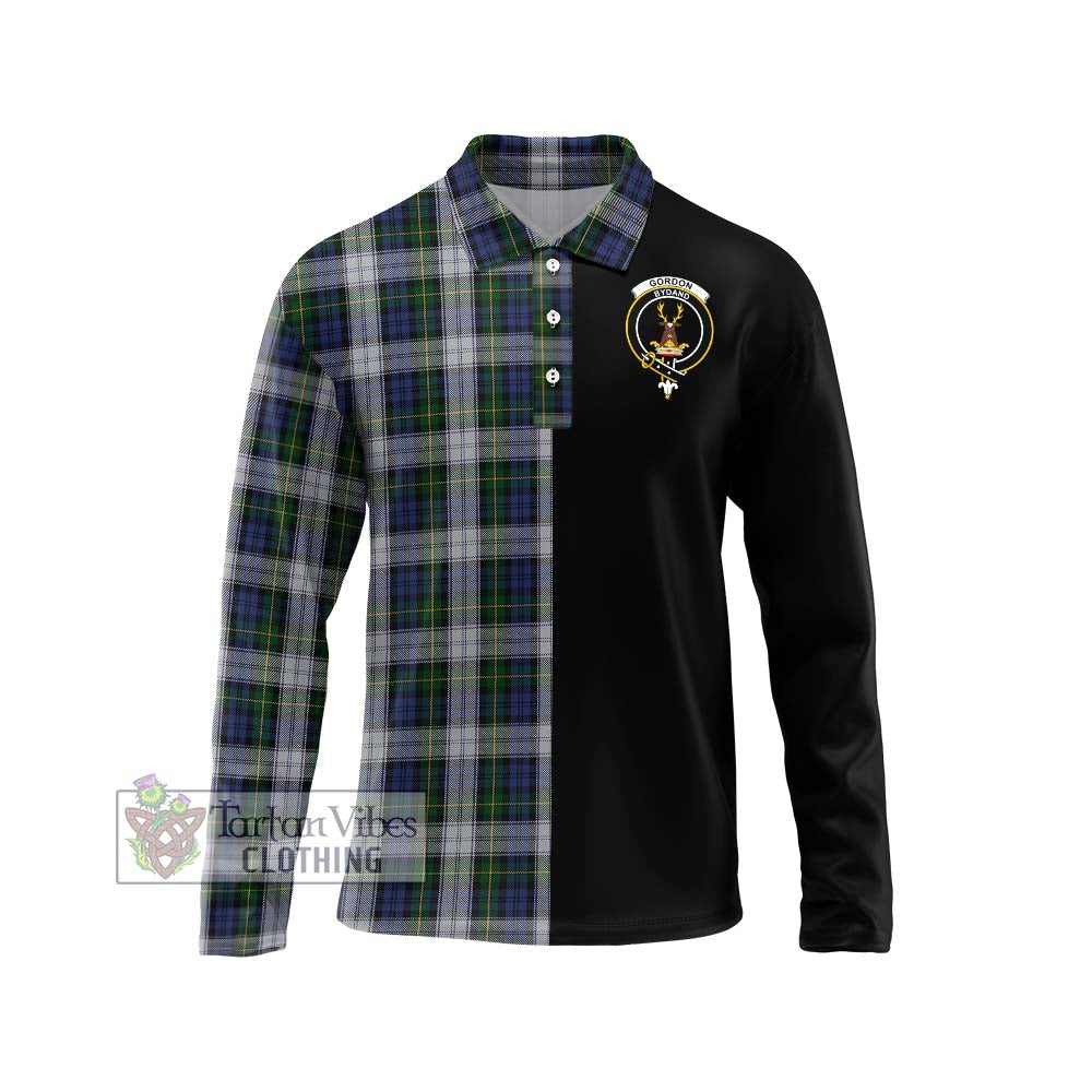 Gordon Dress Tartan Long Sleeve Polo Shirt with Family Crest and Half Of Me Style Unisex - Tartanvibesclothing Shop