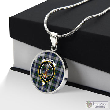 Gordon Dress Tartan Circle Necklace with Family Crest