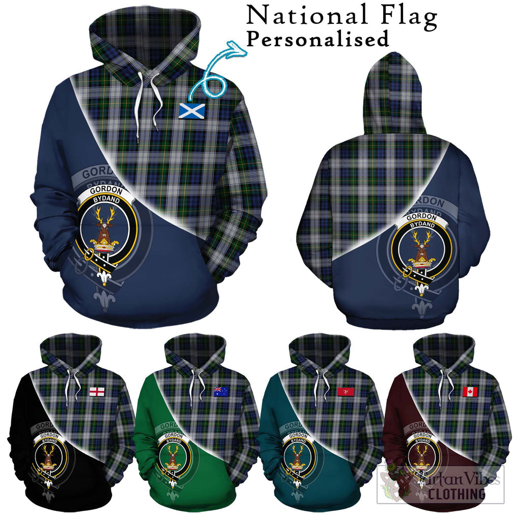 Gordon Dress Tartan Hoodie with Personalised National Flag and Family Crest Half Style Zip Hoodie - Tartanvibesclothing Shop